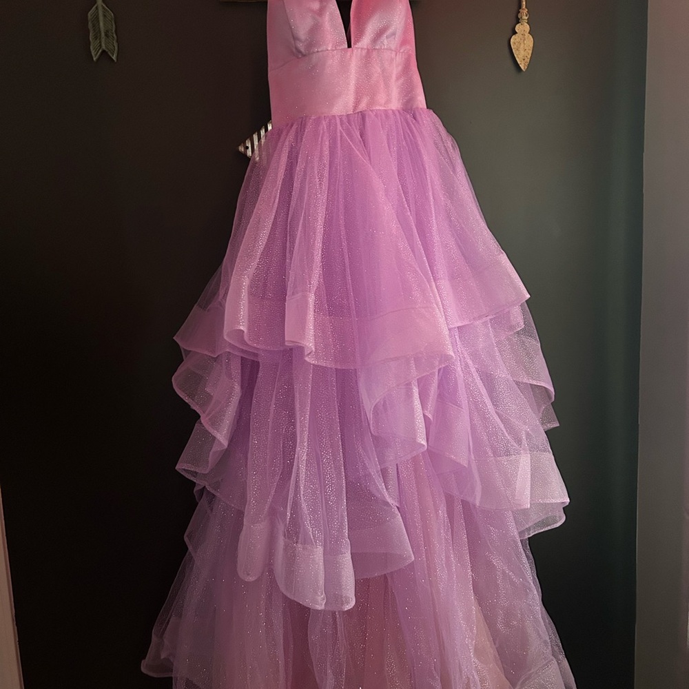 Pink and Purple Asymmetrical Tiered Prom Gown